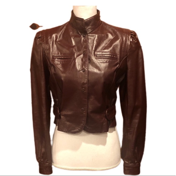Berman's Leather Experts Jackets & Blazers - 80s Berman's Brown/Fig Leather Jacket Vintage Sz 6